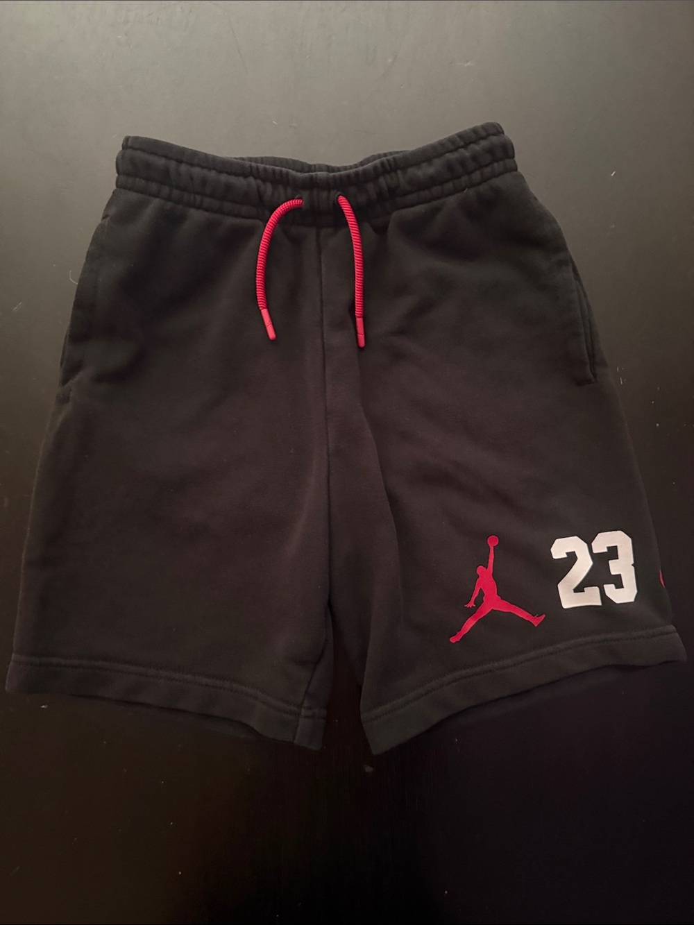 Jordan Black Shorts with Red Drawstring and White '23 Graphic